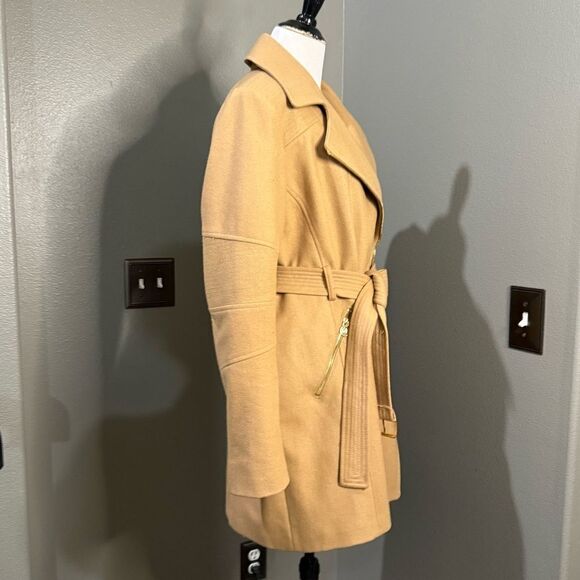 Michael Kors Asymmetrical Belted Walker Coat Wool Blend Camel Gold hardware - Picture 5 of 11